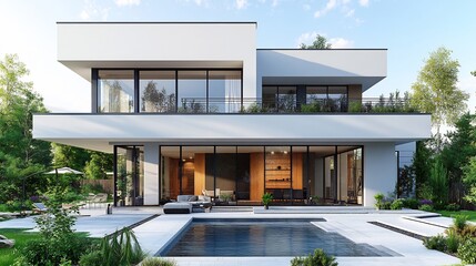 Canvas Print - architectural blueprint of modern house with detailed floor plans and measurements