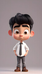 Poster - A cartoon-style young boy with black hair. He has a surprised expression. Sad bored upset Asian cartoon character young man wearing white shirt in 3d style design on light background.