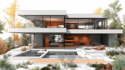 Canvas Print - architectural blueprint of modern house with detailed floor plans and measurements