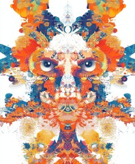 Sticker - A vibrant, abstract artwork resembling a face with intricate patterns and colors.