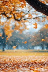 Canvas Print - Autumn Leaves Falling in the Wind with Bokeh Background