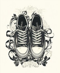 Canvas Print - A stylized illustration of sneakers surrounded by decorative elements.