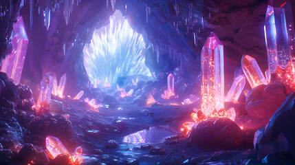 Wall Mural - crystal cave with shimmering walls, mysterious and magical