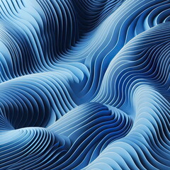 Wall Mural - Three dimensional render of blue wavy pattern, background, banner, card, poster, template, elegant