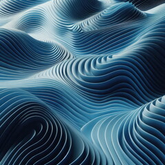 Wall Mural - Three dimensional render of blue wavy pattern, background, banner, card, poster, template, elegant