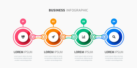 Wall Mural - Business Infographic Template with Circle Label Thin Line 4 Numbers and Icon for Presentation