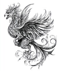 Wall Mural - A detailed illustration of a mythical griffin with intricate designs and feathers.