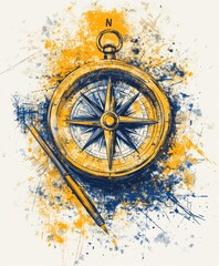 Poster - A stylized compass with vibrant colors and a pen, symbolizing navigation and exploration.