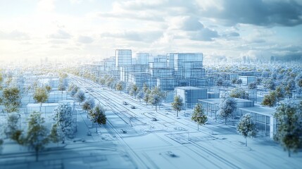 Canvas Print - urban city planning blueprint road layouts building placements and zoning details
