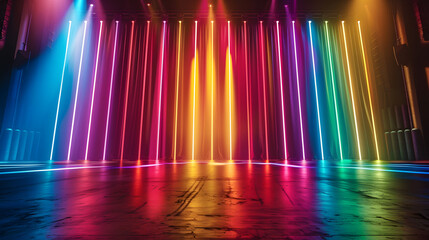 Wall Mural - Rainbow-colored lights in vertical stripes, pulsating with intensity