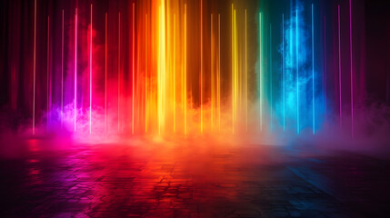 Wall Mural - Rainbow-colored lights in vertical stripes, pulsating with intensity
