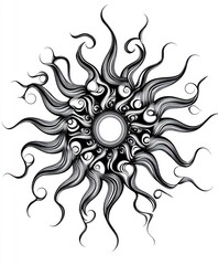 Sticker - A stylized sun design featuring swirling patterns and a central circle.