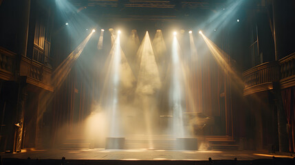 Wall Mural - Soft light rays forming a halo over the stage, pastel hues