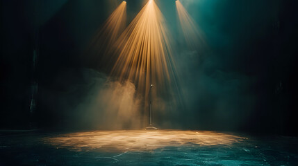 Wall Mural - soft spotlight illuminating a single point on stage, dark surroundings