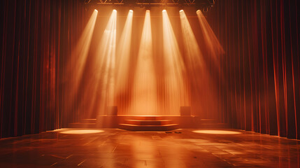 Wall Mural - Soft spotlight with diffuse shadows, minimal stage setup, warm golden tones