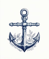 Canvas Print - An illustrated anchor surrounded by decorative foliage, symbolizing stability and maritime themes.