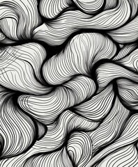 Canvas Print - Abstract black and white illustration featuring flowing lines and organic shapes.