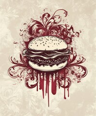 Wall Mural - A stylized illustration of a hamburger with decorative elements.