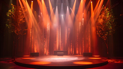 Wall Mural - Stage with overlapping light beams, warm amber tones
