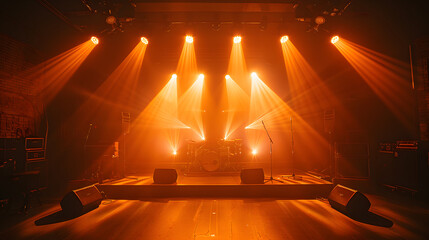Wall Mural - Stage with overlapping light beams, warm amber tones