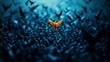 © Stock Media Labs - A striking orange bird stands out amidst a crowd of dark birds, symbolizing individuality and hope in a dark world.