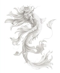 Poster - A stylized white koi fish with flowing hair-like fins, representing grace and fluidity.