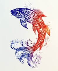 Sticker - A stylized illustration of a fish with floral patterns in gradient colors.