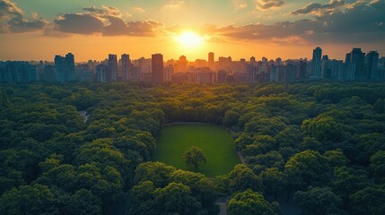 Poster - Aerial View of a City Park at Sunset