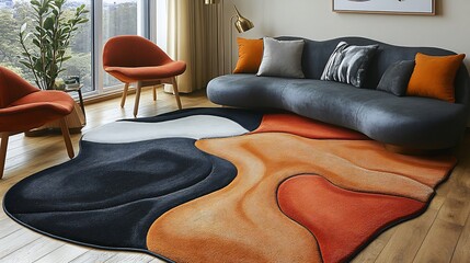 Abstract modern carpet fluid shapes dynamic color palette and soft texture