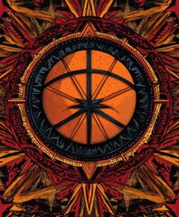 Canvas Print - A vibrant graphic featuring a basketball at its center, surrounded by intricate designs.