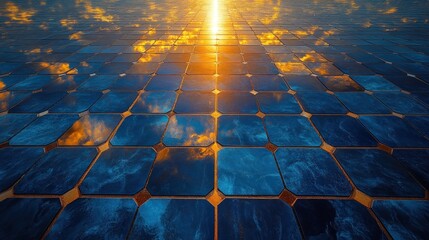 Wall Mural - Solar Panels Reflecting Sunset