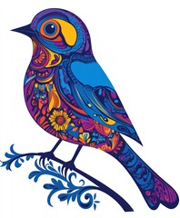 Wall Mural - A vibrant, artistic illustration of a bird adorned with colorful patterns and floral designs.