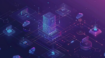 Wall Mural - abstract illustration of a network with interconnected devices, representing the interconnectedness 
