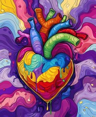 Canvas Print - A vibrant, abstract heart illustration with colorful arteries, symbolizing love and creativity.