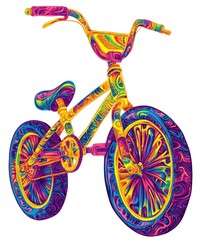 Wall Mural - A vibrant, psychedelic bicycle illustration showcasing colorful patterns and artistic design.