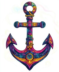 Canvas Print - A vibrant, decorative anchor design featuring intricate patterns and colors.