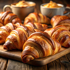 Wall Mural - Croissants on a wooden table.
