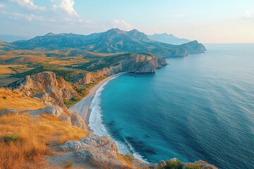 Wall Mural - Scenic Coastal Landscape with Mountains and Azure Sea