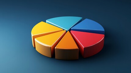 Colorful 3D pie chart with segments tilted slightly, showing depth and perspective, business theme