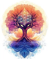 Poster - A vibrant tree with intricate patterns symbolizing growth and harmony.