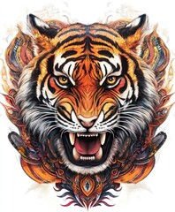 Poster - A vibrant and fierce illustration of a tiger's head, showcasing intricate details and colors.