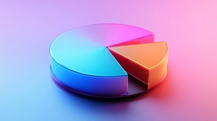 Floating 3D pie chart with glossy, gradient-colored segments, and light reflections, futuristic design