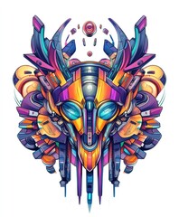 Canvas Print - A vibrant, abstract illustration of a stylized animal skull with colorful geometric elements.