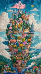 Sticker - Fantasy castle architecture illustration poster background