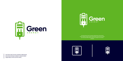 battery and cable logo, green renewable energy, natural energy, design vector illustration.