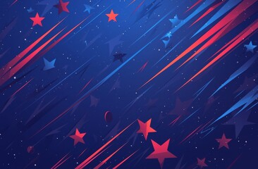 Wall Mural - Flat Vector Background with Stars and Stripes in Dark Blue for American Patriotic Theme

