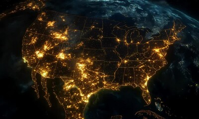 Wall Mural - Bright city lights of the city glowing against the dark backdrop of space