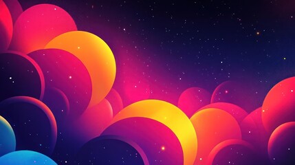 Wall Mural - Bright, colorful nebula filling the night sky with vibrant hues and floating bubbles.