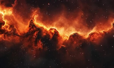 Wall Mural - Intense orange nebula blazing brightly in the far reaches of space
