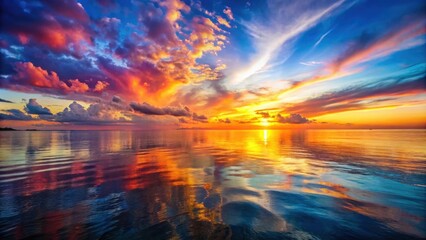 Vibrant sunset over the ocean with colorful sky reflected on the water surface, sunset, sea, ocean, horizon, dusk, evening